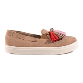 Brun ruskind slip-on slip-on med kvaster Shelovet beige
