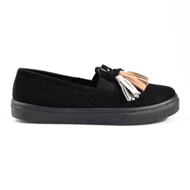 Shelovet sort ruskind frynser slip-on slip-on