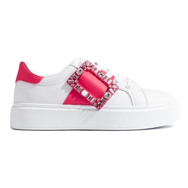 Hvide damesneakers med en pink Shelovet indsats