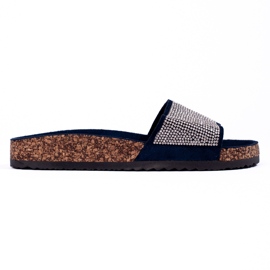 Marineblå Shelovet kork flip-flops med zirkoner
