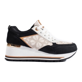 Kvinders Shelovet sorte og beige wedge sneakers