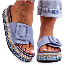 PS1 Blå Joyce Embellished Platform Hjemmesko til kvinder