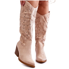 Elavi Beige Openwork Slip-On Støvler i ruskind