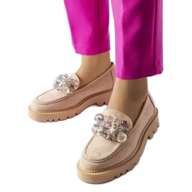 Venezia Beige loafers dekoreret med Vinceza krystaller