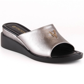 Damesandaler med elastisk metallisk sølv Vinceza 17247