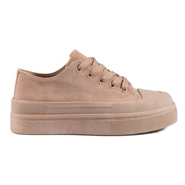 Suede high platform sneakers i beige Shelovet