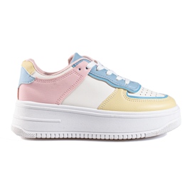 Flerfarvede sneakers på en tyk Shelovet platform lyserød