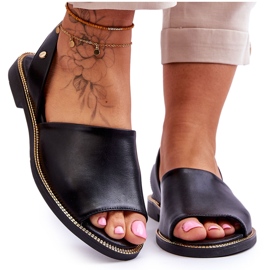 Lemar Alivia Sort Læder Slip On Sandaler