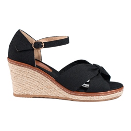 Shelovet sorte kile espadrillesandaler
