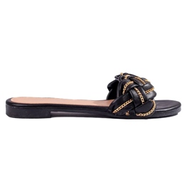 Elegante sorte sandaler med kæde fra Shelovet