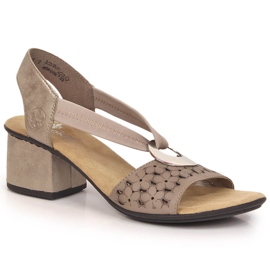 Rieker 64677-64 beige højhælede sandaler i læder med elastik