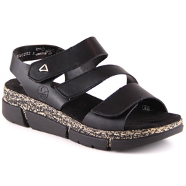 Komfortable damesandaler på sort velcro-platform Rieker V2301-00