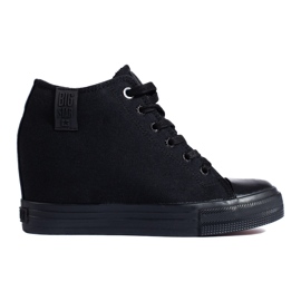 Sorte sneakers til kvinder med en skjult Big Star wedge LL274034
