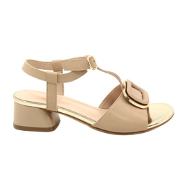 Elegante højhælede sandaler med en dekoration, Sergio Leone SK706 Coffe beige