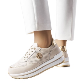 Beige gennembrudt lædersko fra Talbot