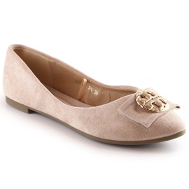 Lavhælede beige ruskindsballerinaer til kvinder Potocki BB23004