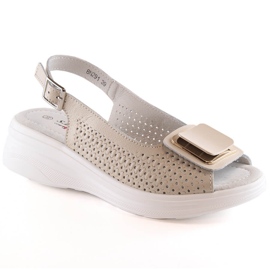 Kvinders komfortable lædersandaler beige S.Barski BN291