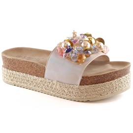 Kvinders espadriller på platformen med perler beige S.Barski Kv 578-1