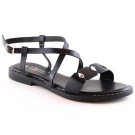 Kvinders flade komfortable sorte sandaler med dyser S.Barski Yxd 072-1