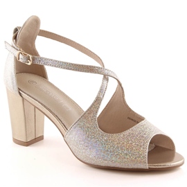 Dame elegante guld brokade sandaler på stolpen Filippo Ds 4632 gylden