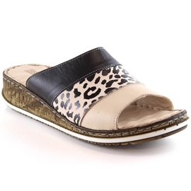 Komfortable lædertøfler til kvinder med leopardprint Artiker 52C0972 sort