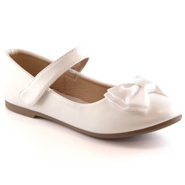 Girls' First Communion ballerinaer med velcro-sløjfe hvid Potocki BB23009