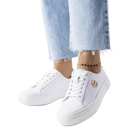 Venezia Hvide sneakers dekoreret med et gyldent Vincez logo