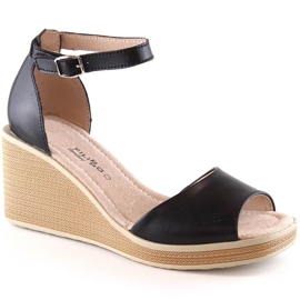 Læder komfortable damesandaler med kile sort Filippo DS4507