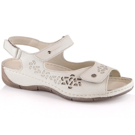 Komfortable damesandaler i læder med velcrostropper Ekri Helios 266-2 beige