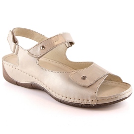 Læder komfortable sandaler til kvinder med gylden velcro Helios 266-2