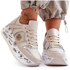 PE1 Sneakers i læder til kvinder på en tyk platform Beige Asturias
