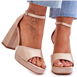 Satin sandaler på tykke hæle Beige Eternity