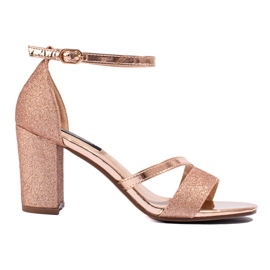 Shelovet sandaler med glitterhæl i guld beige