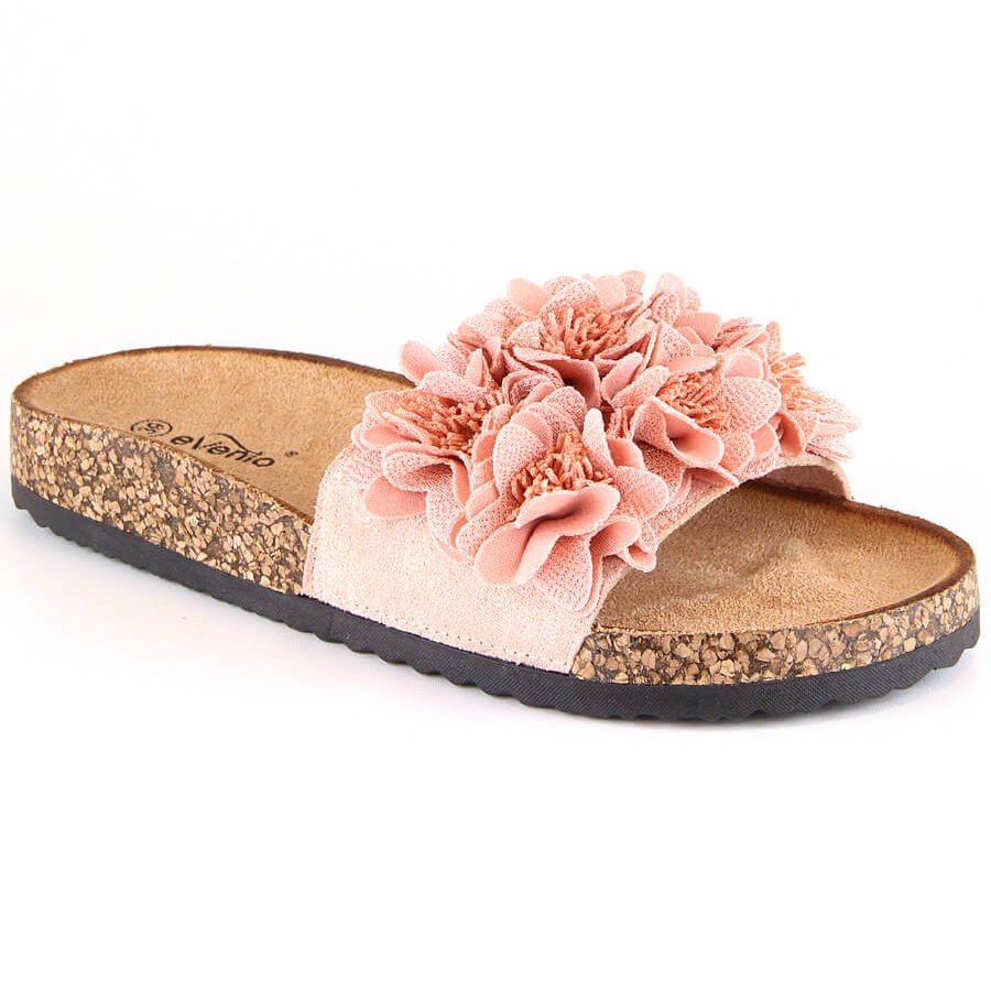 Flade sandaler til kvinder med pudderlyserøde blomster 5969 - KeeShoes