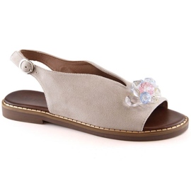Flade ruskindssandaler med krystaller Jezzi W RMR2266-2 beige