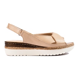 W. Potocki Damesandaler med lav kile Potocki beige