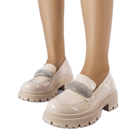 Beige lakerede brogues med cubic zirconia fra Mouss