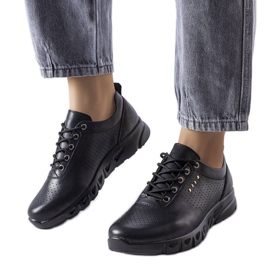 Sorte gennembrudte læderbrogues fra Brodeur