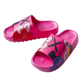 Mørke lyserøde flip flops med print