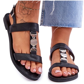 Flade sandaler til kvinder med en dekorativ rem Black Berry sort