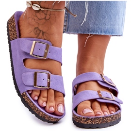 FB2 Damesandaler på korkplatform med striber Lilla Doretta violet