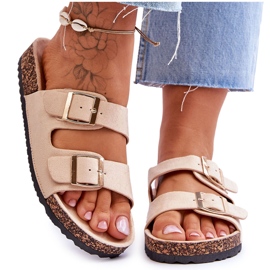 FB2 Damesandaler på korkplatform med striber Beige Doretta