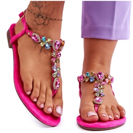 FB2 Pink Suede Flip Flops Med Sten Frency lyserød