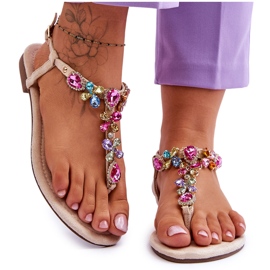 Suede Flip Flops Med Sten Beige Frency