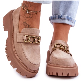 Platform Loafers i ruskind til kvinder Beige Larey