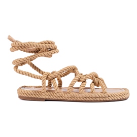Shelovet Dame-flettede sandaler Beige