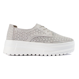 Gennembrudte læder sneakers på en høj platform Shelovet sølv grå