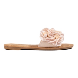 Kvinders beige hjemmesko med blomster Shelovet