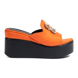 Shelovet orange suede wedge hjemmesko