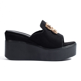 Shelovet sorte suede wedge hjemmesko